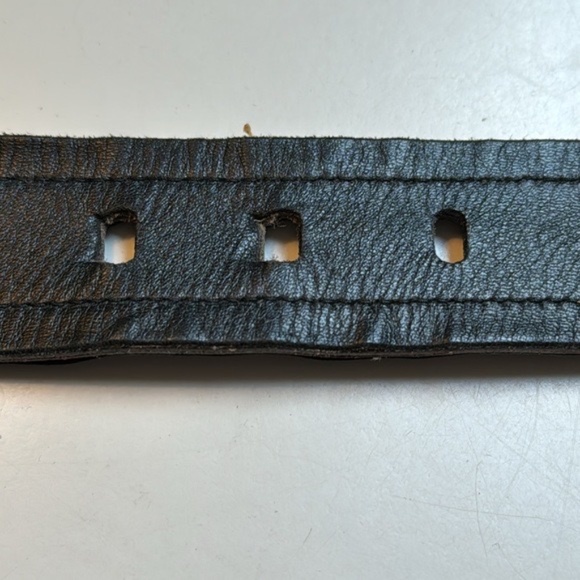 Prada vintage 80s Brown metallic leather belt~LG Chrome monogram buckle~openedge - Picture 7 of 15